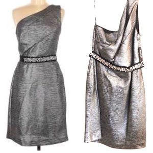 Metallic One Shoulder Dress with Belt